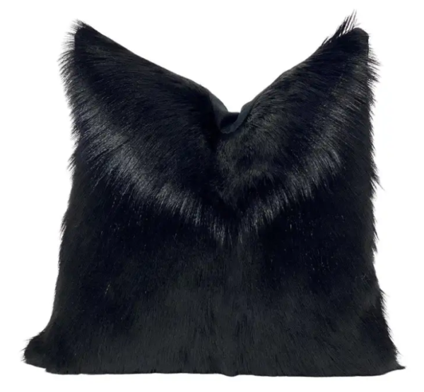 Black Goat Hair Fur Pillow  18x18" 45x45cm