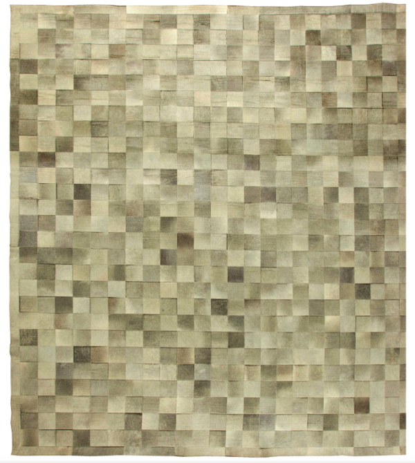 Large, contemporary Goat Fur rug in grey and light brown